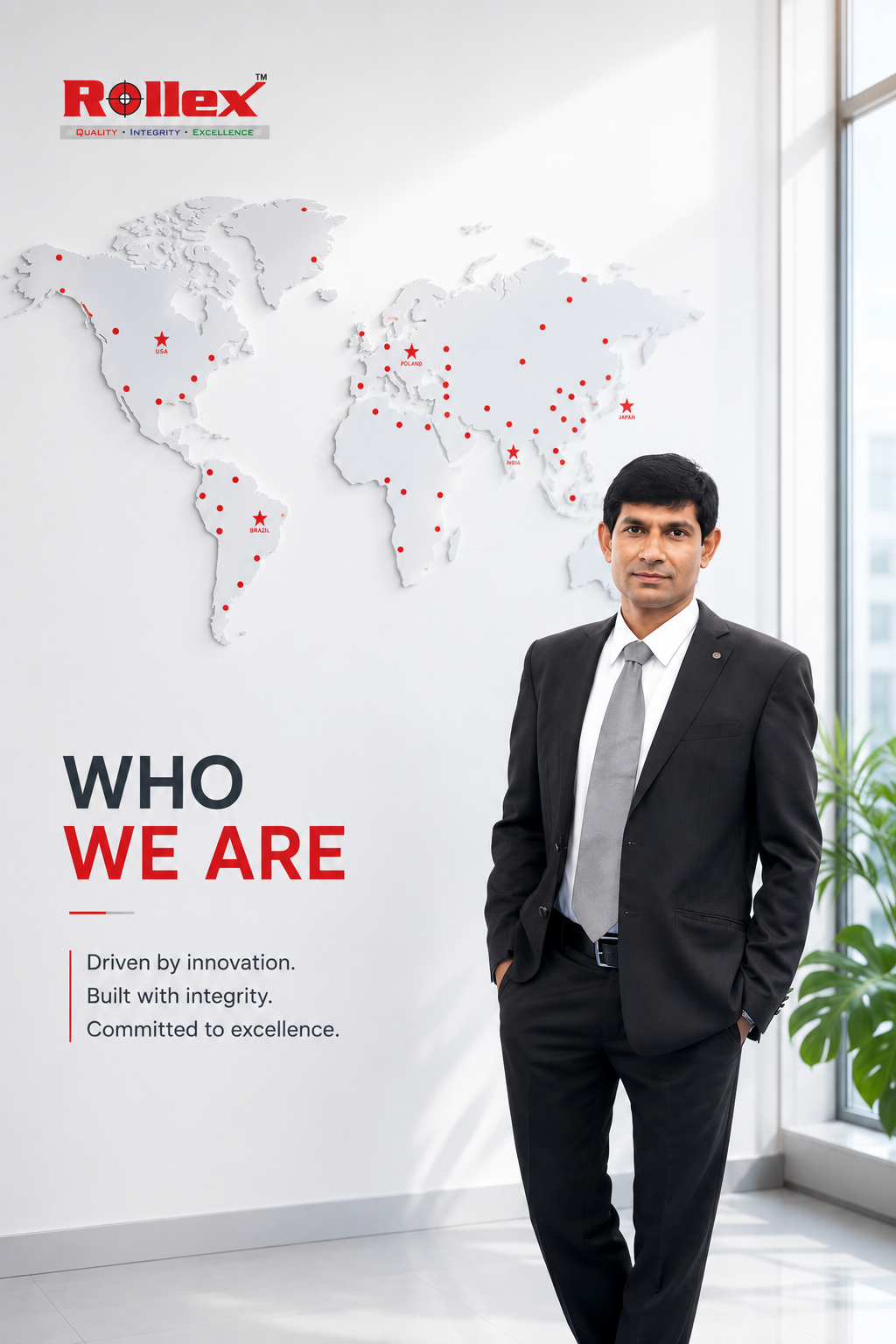 Rollex Machines — Driven by innovation, built with integrity, committed to excellence. Global installations across USA, Poland, India, Japan, Brazil and more.